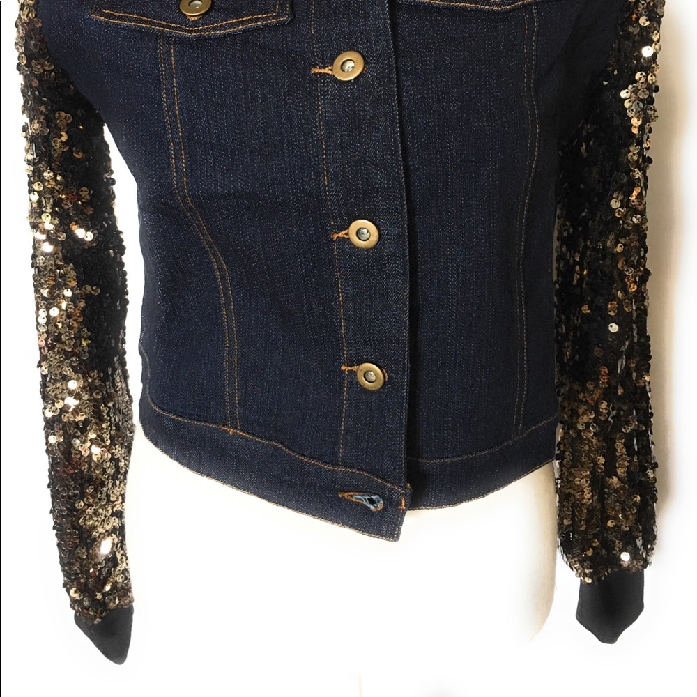 Intro Denim Sequins Sleeve Jacket, Size Large - image 2